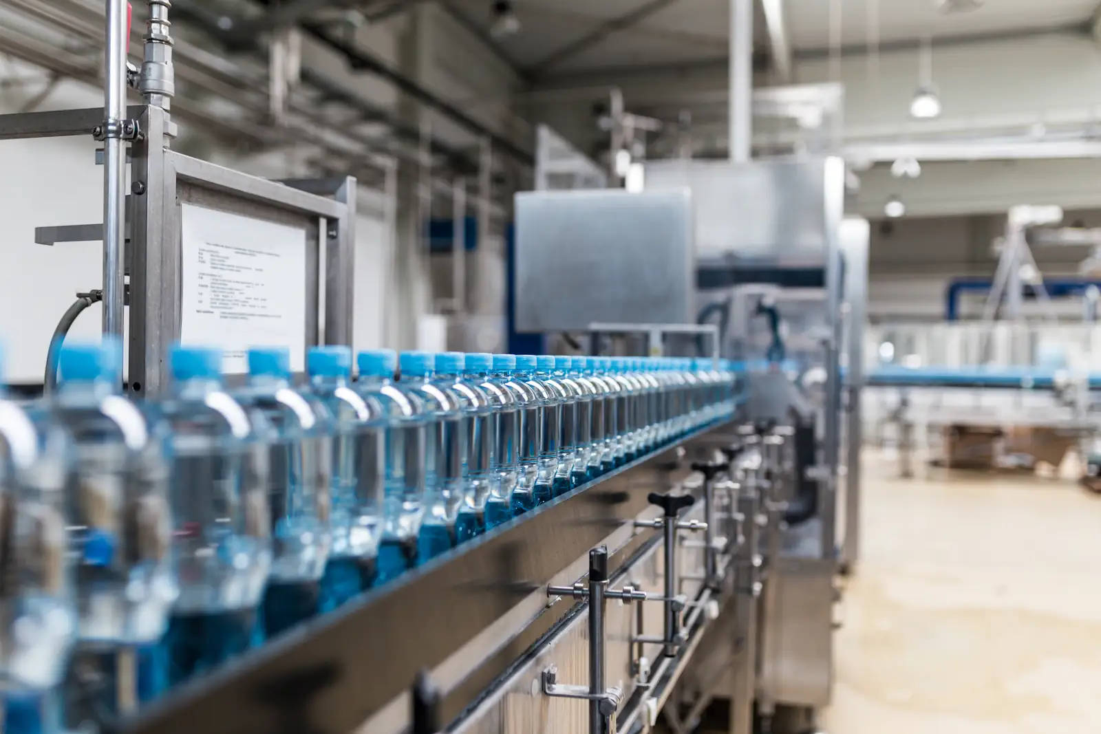 Bottling plant bottles of mineral water go through the process